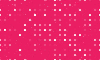 Seamless background pattern of evenly spaced white instant noodles symbols of different sizes and opacity. Vector illustration on pink background with stars