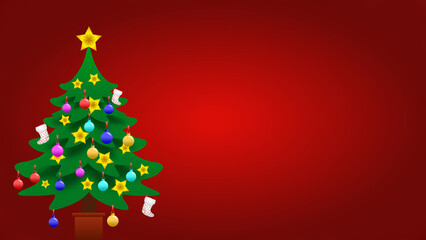 red background with Christmas tree