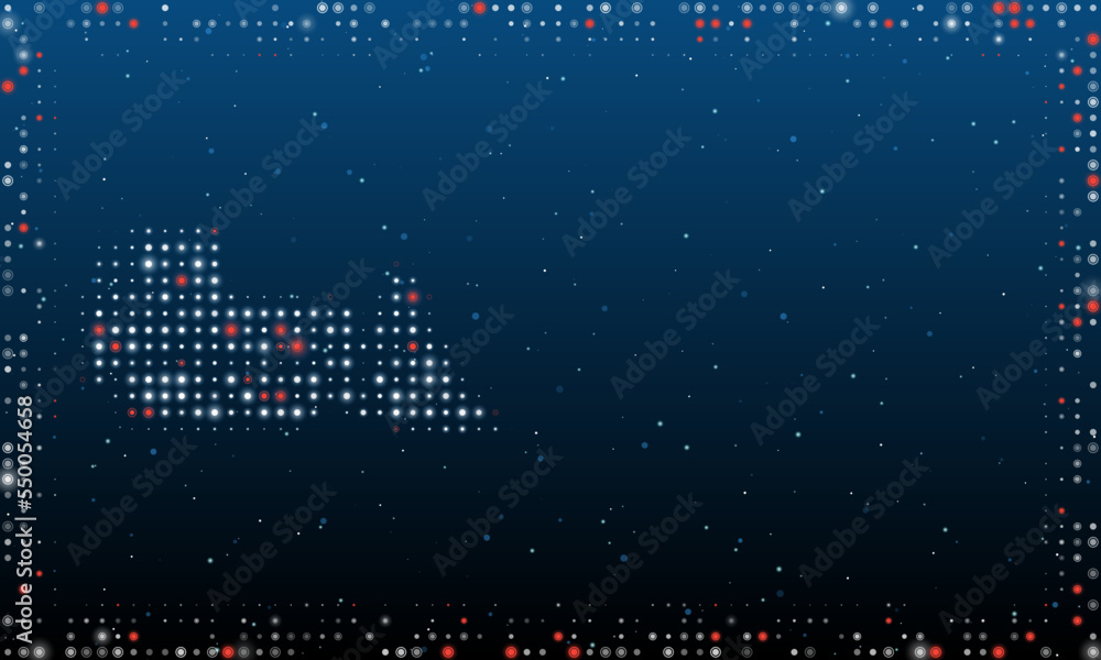 Poster on the left is the bulldozer symbol filled with white dots. pointillism style. abstract futuristic f