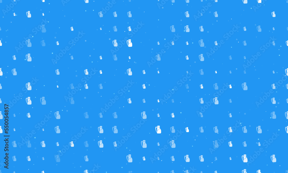 Poster seamless background pattern of evenly spaced white travel backpack symbols of different sizes and op