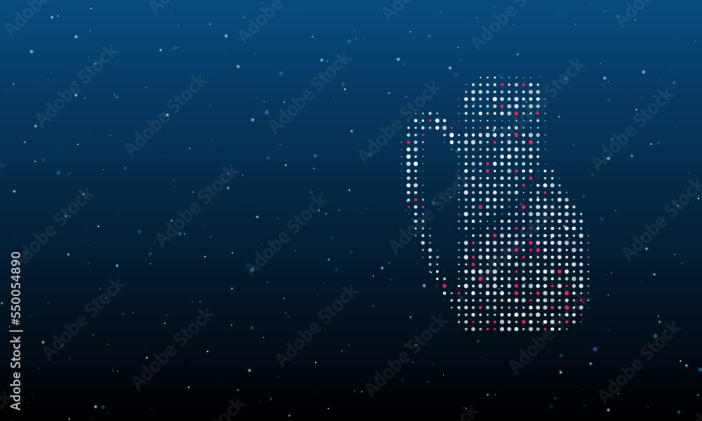 Poster on the right is the travel backpack symbol filled with white dots. background pattern from dots and 