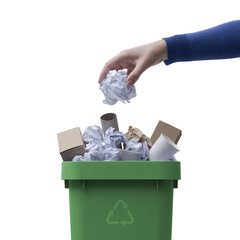 PNG file no background Woman putting paper in the waste bin