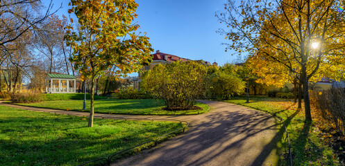 Walk through the Polish Garden at the Derzhavin estate on the embankment of the Fontanka River in St. Petersburg.