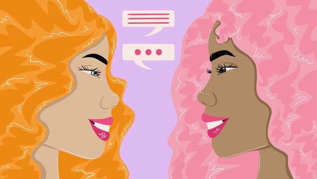 Two girls talking together