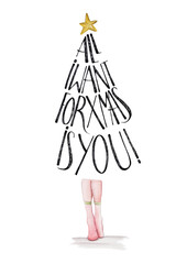 "All I want for xmas is you" : Cartolina illustrata ad acquerello con lettere disegnate a mano