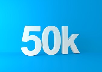 50K Followers. Achievement in 50K followers. 50 000 followers background. Congratulating networking thanks, net friends abstract image, customers. 3d rendering. Isolated like and thumbs. Web banner.