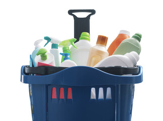 PNG file no background Shopping basket full of cleaning products