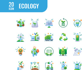 Ecology elements - Gradient web icon set. Gradient collection. Simple vector illustration