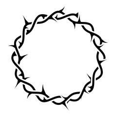 Crown of thorns for church emblem, wreath or crucifixion thorn, prickly frame, vector