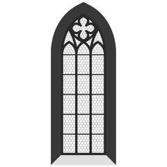 Church window, stained-glass gothic style window in temple, catholic cathedral, vector