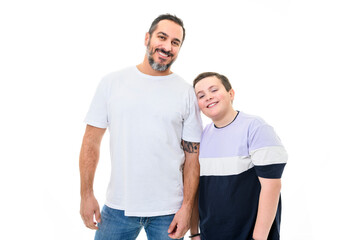 Fototapeta premium boy with monoparental father on studio white background