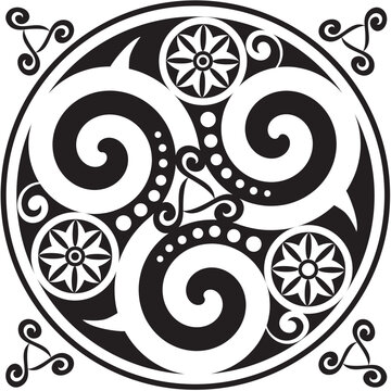 Symbole celtique - N&oelig;ud celtique et cercle Triskel - Trinit&eacute; - G&eacute;om&eacute;trie sacr&eacute;e - &Eacute;nergie - Roue Noir et Blanc