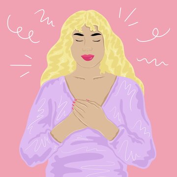 Woman praying with hands on chest