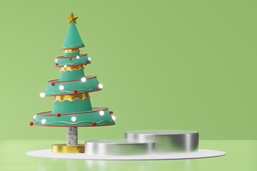 Christmas tree cylinder podium empty 3D product placement display for scene presentation background