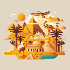 Flat design of pyramid Giza in Egypt illustration vector landmark tourism - obrazy, fototapety, plakaty