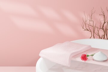 Bathtab base 3D foam skincare realistic empty display podium for product placement scene presentation background