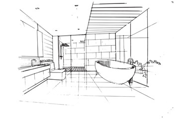 line drawing small bathroom .Modern design,vector,2d illustration