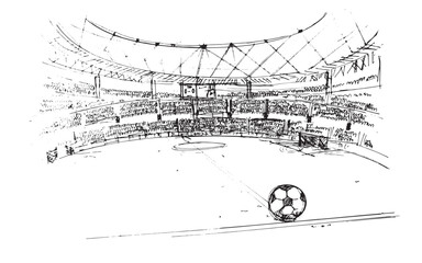 sketch drawing football stadium,football match,Modern design,vector,2d illustration