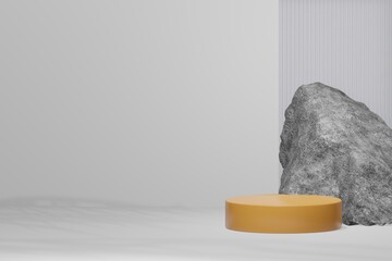 Circular base 3D glass and stone realistic empty display podium for product placement scene presentation background