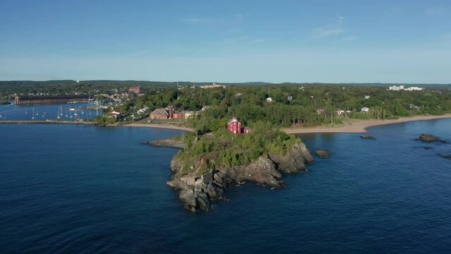 Harbor Lighthouse on Lake Superior - Marqutte, Michigan - aerial shot