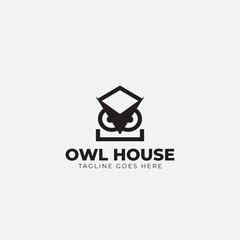 Owl head plus house logo icon simple and clean