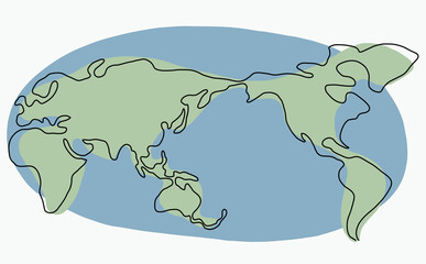 Continuous freehand drawing world map.