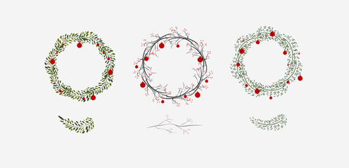 Christmas wreaths silhouettes vector illustrations set. Decorative Christmas.