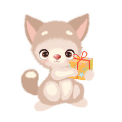 Illustration of a cat with a gift