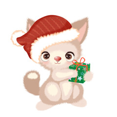 Illustration of a cat with a gift