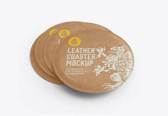 Round Leather Coaster Mockup