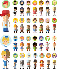 Fototapeta premium Super set of flat avatars icons. Positive male and female characters different ages, professions and nationalities. Funny vector illustrations.