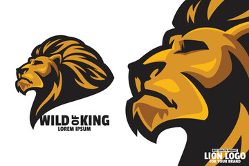 angry golden lion head mascot logo vector illustration