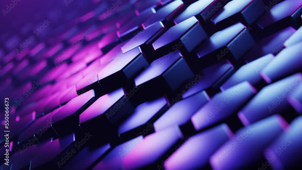 Poster futuristic hexagon background. 3d render. abstract blue pink hexagonal pattern. random motion. seaml