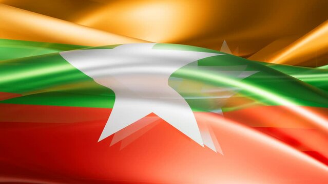 Union of Myanmar flag shiny glass smooth overflow abstract shape waves moved infinite loop video background
