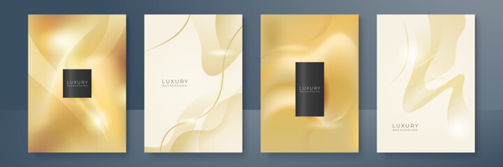 Modern cover design set in luxury gold line. Gold abstract line pattern in premium gold color. Luxury golden stripe vector layout for business background, certificate, brochure template