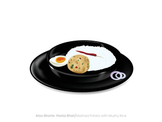 Panta bhaat with aloo bhorta traditional bengali and bangladeshi cuisine