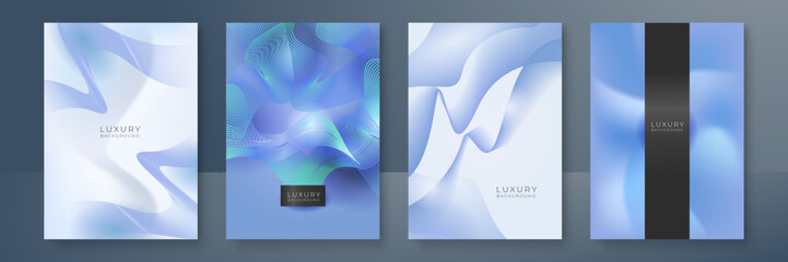 Modern cover design set in luxury blue line. Gold abstract line pattern in premium color. Luxury golden stripe vector layout for business background, certificate, brochure template