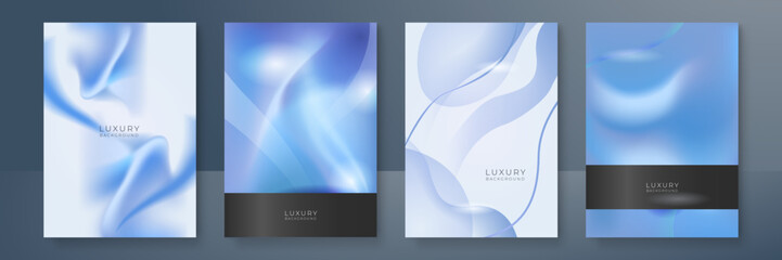 Modern cover design set in luxury blue line. Gold abstract line pattern in premium color. Luxury golden stripe vector layout for business background, certificate, brochure template