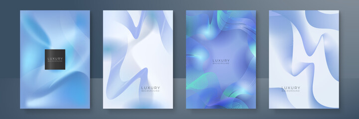 Modern cover design set in luxury blue line. Gold abstract line pattern in premium color. Luxury golden stripe vector layout for business background, certificate, brochure template