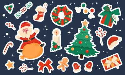 Obraz na płótnie Canvas Cute Christmas stickers. Winter stickers collection with seasonal design.Vector illustration