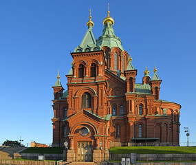 Uspensky Cathedral in Helsinki in autumn sunny day. Built in 1868