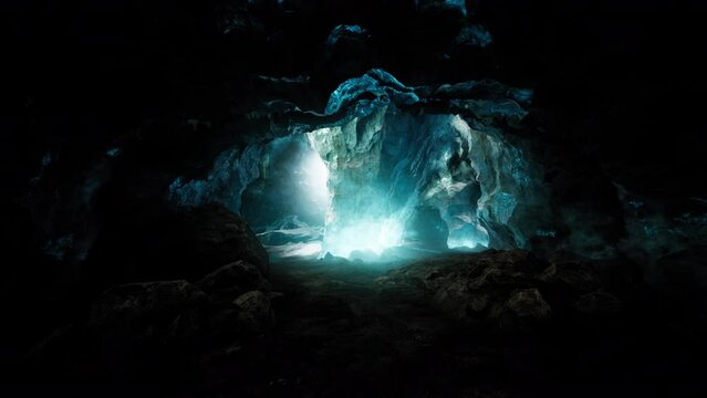 Blue crystal ice cave beneath the glacier in Iceland