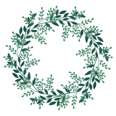 Christmas hand drawn wreath with leaves, branches. Winter floral cozy elements. Vector floral frames. Happy New Year illustration isolated on a white background