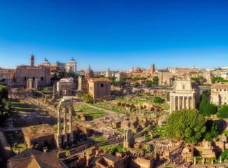 Fototapeta na wymiar Aerial view of the Roman Forum during the day, Rome, Italy