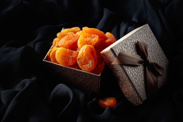Dried apricots in a gift box.