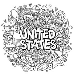 United States hand drawn cartoon doodle illustration.