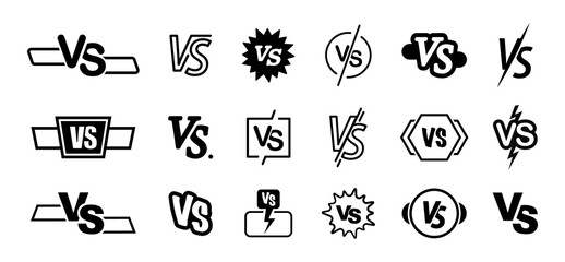 Versus logo set. VS letters. Competition symbol.VS symbol for sport, game, battle, wrestling, match, duel. Vector illustration.