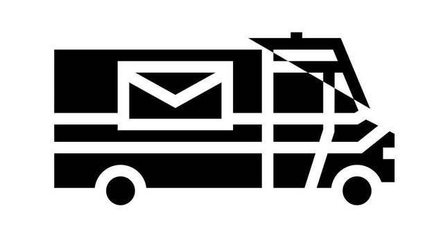 truck for delivering parcel and letter line icon animation