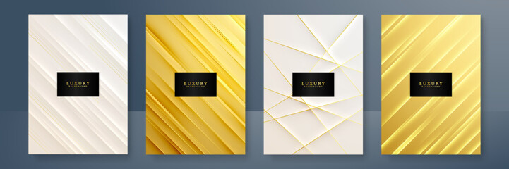 Modern cover design set in luxury gold line. Gold abstract line pattern in premium gold color. Luxury golden stripe vector layout for business background, certificate, brochure template