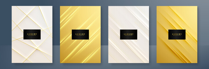 Modern cover design set in luxury gold line. Gold abstract line pattern in premium gold color. Luxury golden stripe vector layout for business background, certificate, brochure template